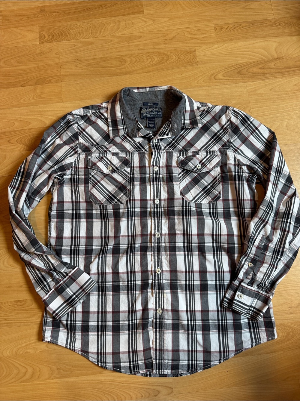 American Rag Men's Plaid Button-Down Shirt in White, Black & Burgundy